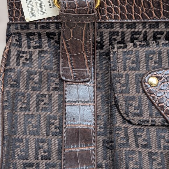 Vintage Fendi Zucca Canvas & Croc Embossed Leather Shoulder Bag - Picture 4 of 9